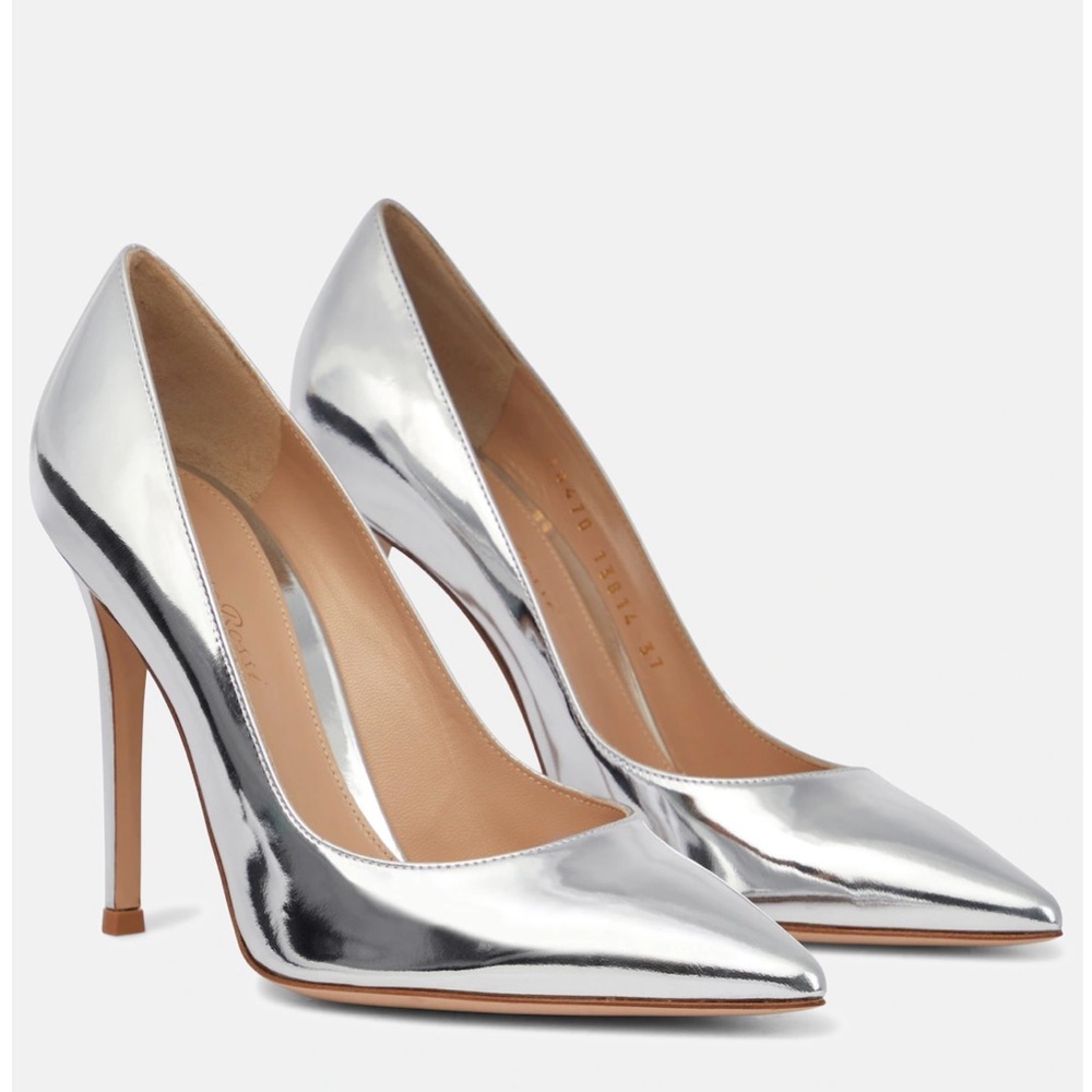 Gianvito Rossi 105 Silver Metallic Leather Pumps 36.5